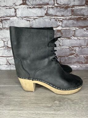 Nina Z Moheda Black Leather Lace Up Boho Clog Ankle Boots women sz 40EU/9.5M US